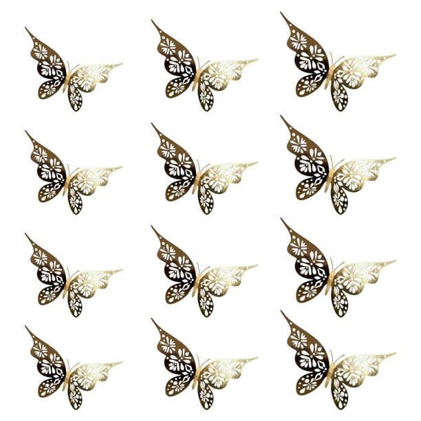 12 piezas mariposa pegatinas de pared mariposas papel arte murales Hotel Oro