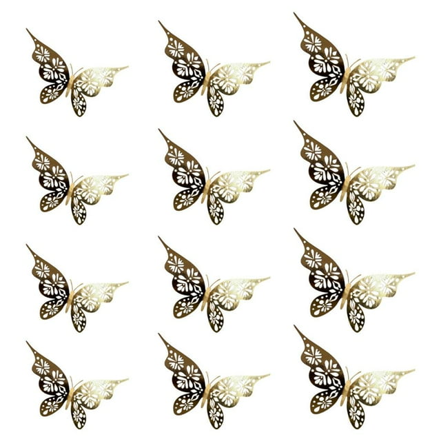 12x Mariposa Pegatinas de pared 3D Zulema Calcomanías metálicas Decoraciones Oro