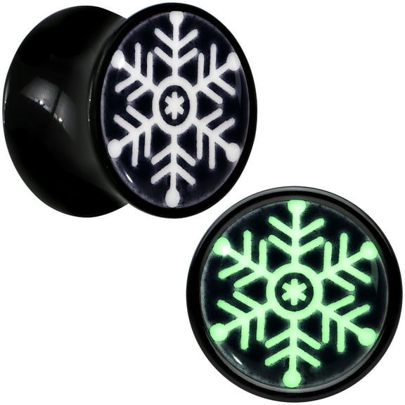 Body Candy 00 Gauge Glow in the Dark Holiday Snowflake Acrylic Saddle Plug Set