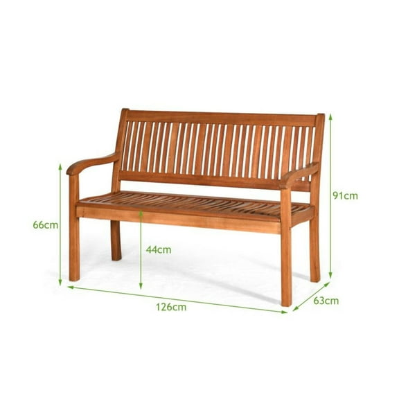 Solid Wood Garden Bench - 2 Person Eucalyptus Outdoor Bench with Curved Back & Wide Armrests - Patio Furniture for Backyard, Porch, Lawn