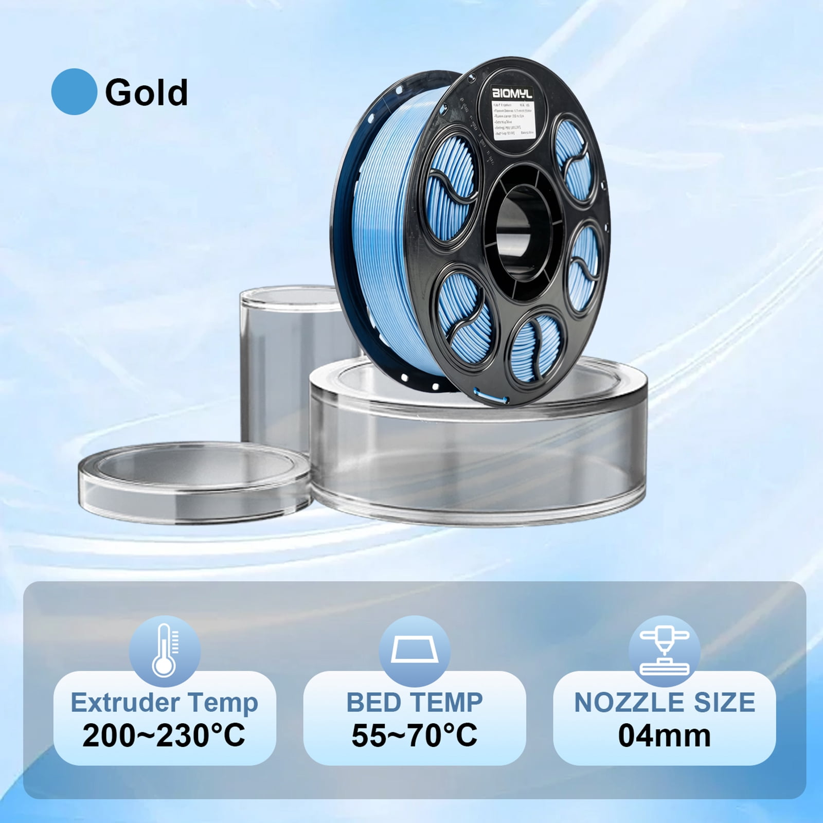 BIOMYL PLA 3D Printer Filament, PLA Filament 1.75mm Dual Blue/Silver Color Filament Silk PLA, 1kg Spool, Accuracy +/- 0.03mm