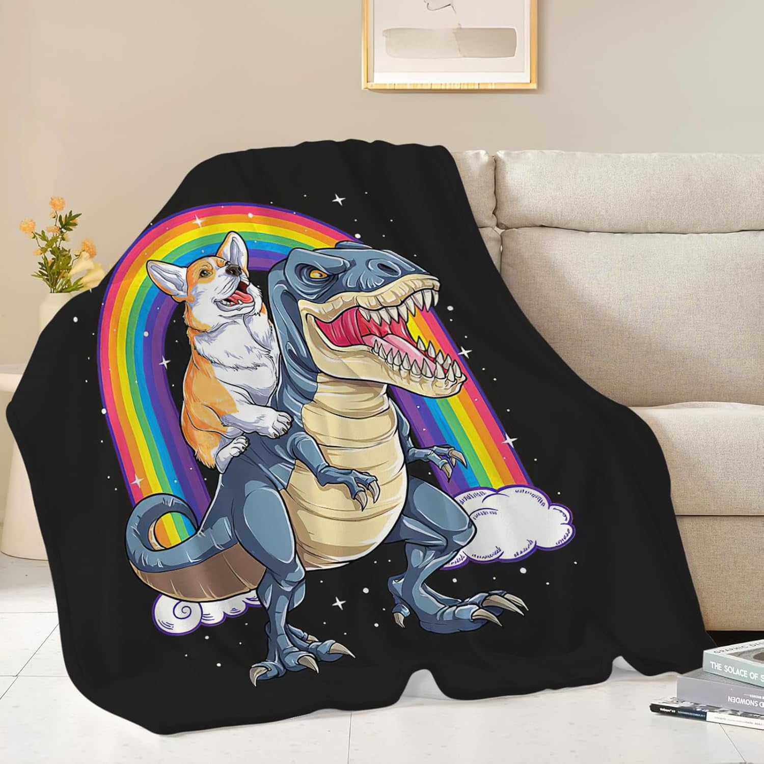 Funny Blanket Corgi Dinosaur Throw Blanket Gifts for Kids Girls Boys Adults Women Super Soft Cozy Plush Fluffy Fuzzy Fleece Blanket Decor 40''X50''