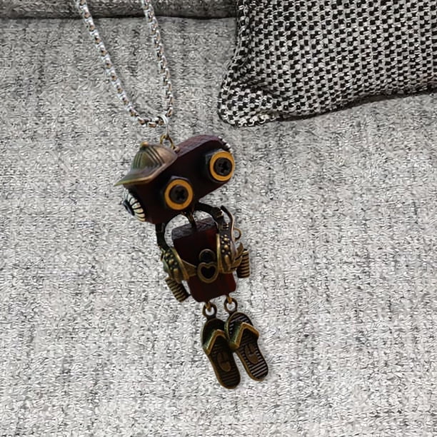 Collar de robot Steampunk, joyería hecha a mano, cadena de clavícula única, dije de robot, collar largo para mujeres y niñas, Acción de Gracias Bronce