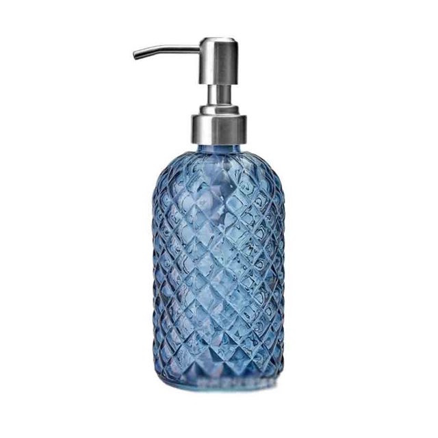 Botella de loción de vidrio de 400 ml con dispensador de jabón for el hogar, el hotel y el baño, transparente, cilíndrica, azul, transparente, verde y naranja
