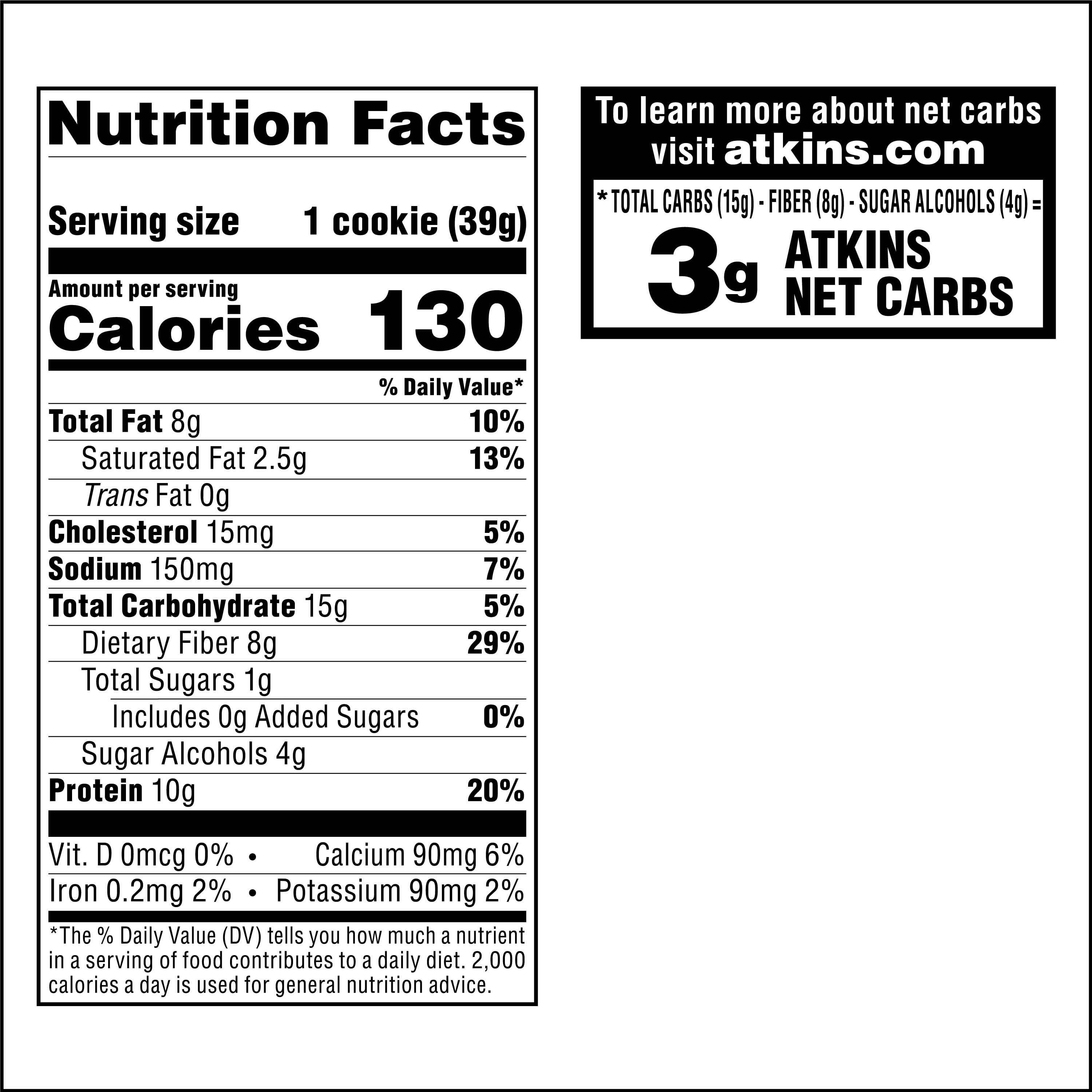 Atkins Peanut Butter Protein Cookie, Rich in Fiber, Low Carb, Low Sugar, Keto Friendly, 6/4 Packs