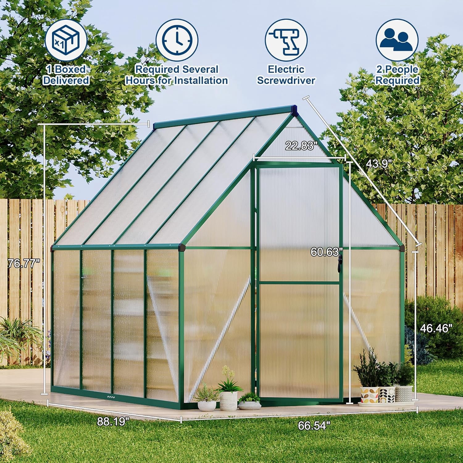 Greenhouse with Aluminum Frame, Polycarbonate Greenhouse for Outdoors, Greenhouses with Ventilation, Aluminum Large Walk-In Greenhouses, Green