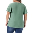 thumbnail image 4 of DARING DIVA Women's Plus Round Neck Hollow Flare Sleeve Casual Blouse 2X Green, 4 of 6
