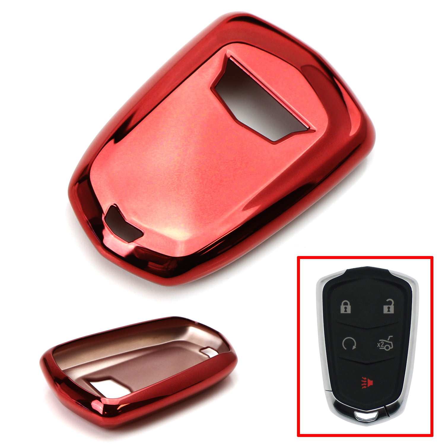 Exact Size Glossy Red Smart Key Fob Shell For Cadillac ATS CTS XTS Escalade Red 