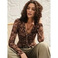 thumbnail image 4 of Women'S Sheer Mesh Long Sleeve Tops Print Button Down Ruched Y2k Blouse Shirts, 4 of 9
