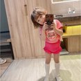 thumbnail image 2 of Conjunto de trajes de 2 piezas para niña, camiseta corta de manga corta estampada a la moda de algodón, corta para niños de 3 a 8 años de edad, rosa, 41,34-43,31 pulgadas, 2 of 5