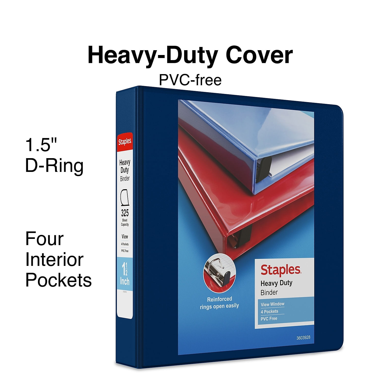 Staples Heavy-Duty 1.5' 3-Ring View Binder Blue (24675-US) 82687