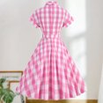 thumbnail image 4 of Vestido a cuadros con botones para mujer elegante vestido midi fruncido jersey vestido vintage de verano, 4 of 9