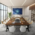 thumbnail image 4 of Tribesigns 13FT Rectangular Conference Table for 10–14 People, 157-Inch Long Boardroom Desk with Metal Frame, 2PCS Meeting Room Seminar Table, Office Business Furniture, Brown, 4 of 5