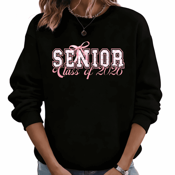 Senior Class of 2026 Sweatshirt, Pink Bow Graduation Crewneck Jumper, S-3XL