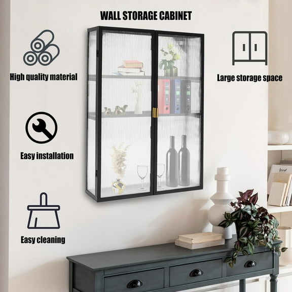 SHZICMY Wall Cabinet with Glass Doors Wall Mounted Storage Cabinet with Detachable Shelf