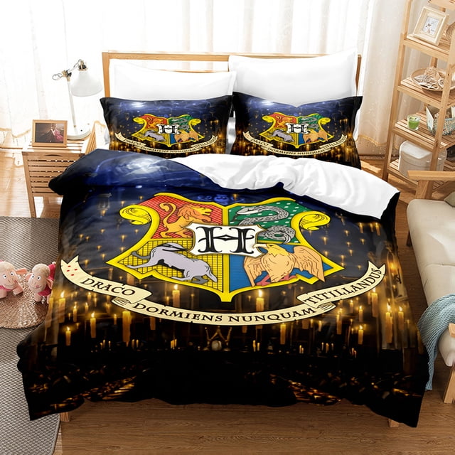 Harry Potter Ensemble de Literie Trois Pièces, Drap Housse Housse de Couette, Microfibre, Housse de Couette-SinKeeU