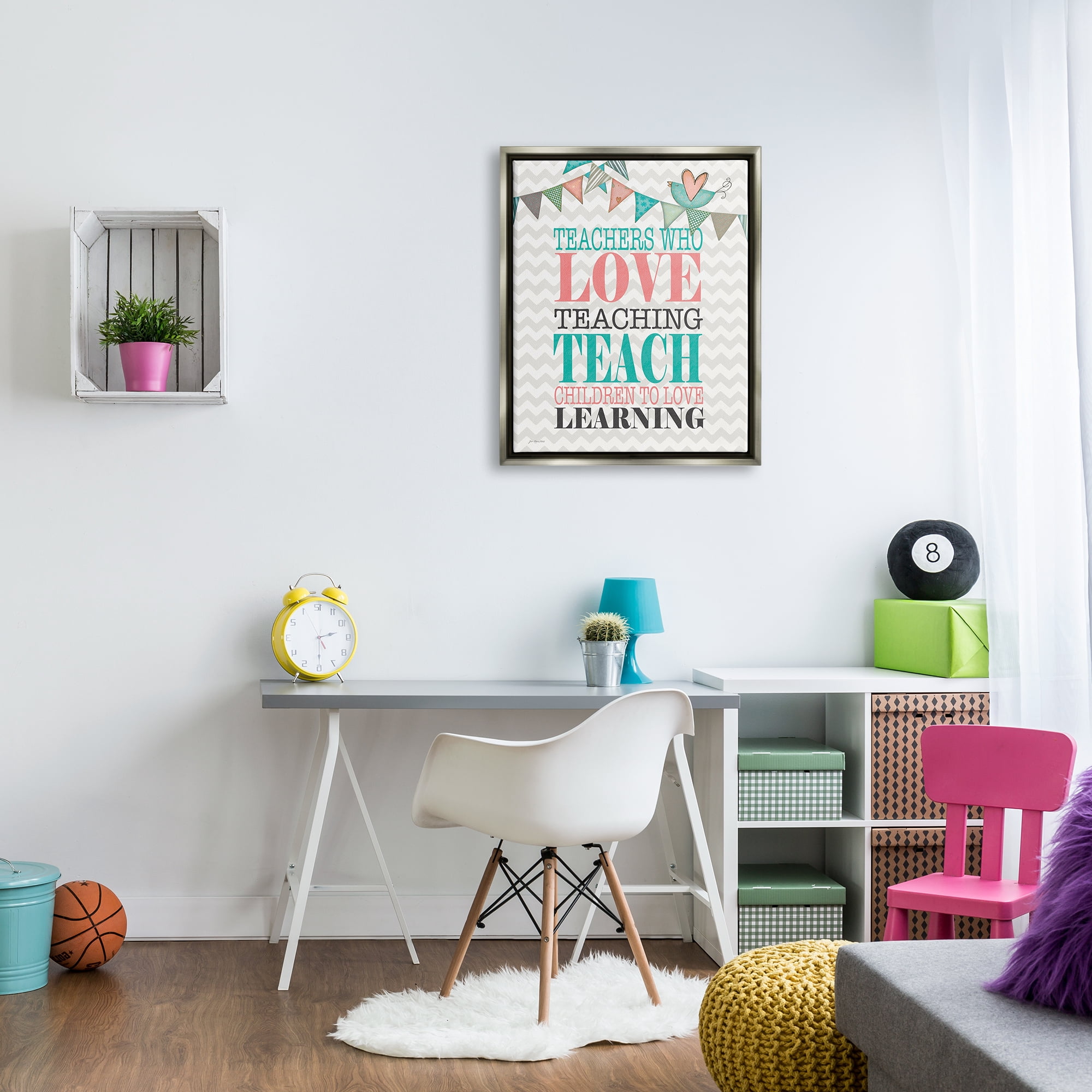 Stupell Teach Children To Love Learning Phrase Inspirational Painting Gray Floater Framed Art Print Wall Art
