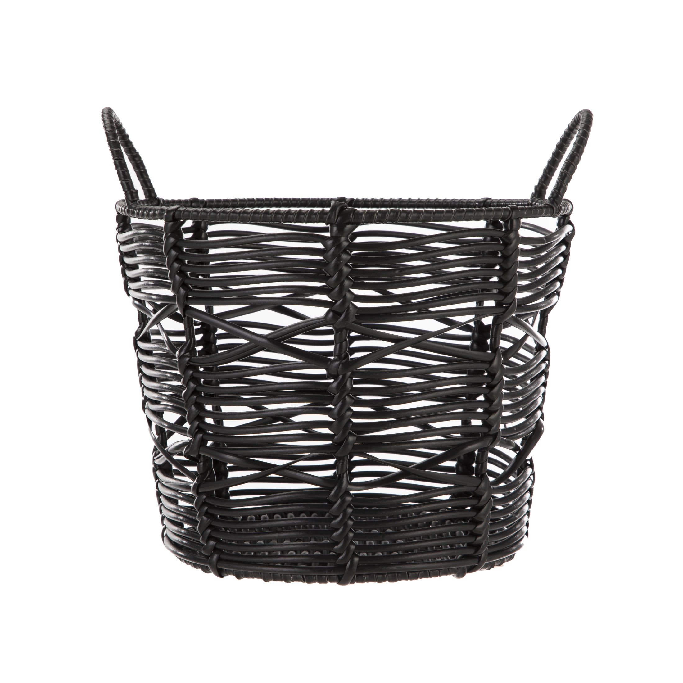 (2 pack) Homezone 9" Plastic Round Black Abstract Basket with Handles