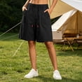thumbnail image 2 of Tqcoqu Elastic Drawstring Waist Bermuda Shorts for Women,Loose Fit Summer Casual Shorts with Big Patch Pocket,Black Women's M-XXXXL, 2 of 6