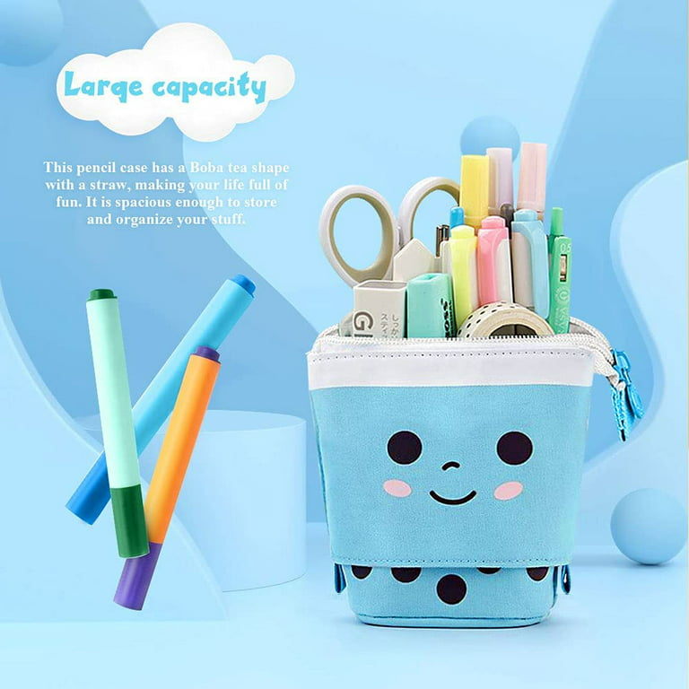 Livhil Boba Pencil Case, Pop up Pencil Box Makeup Pouch for Kids, Bubble  Tea Pen Holder for Women, Kawaii Office Stationary , Blue School Supplies 