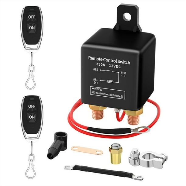Interruptor de Desconexión de Batería Remota para Automóvil de 12 V, Interruptor de Control Remoto Antirrobo de 250 A con Dos Controles Remotos Inalámbricos