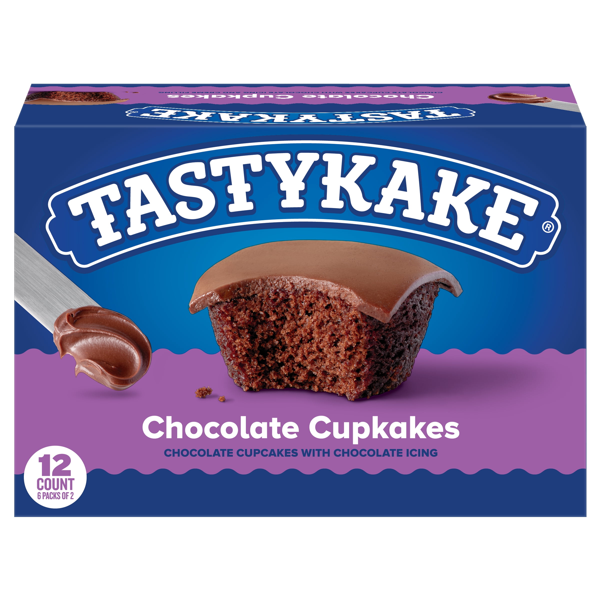 Tastykake Chocolate Cupcakes, 12 Count, 6 Packs of 2, Moist Cake