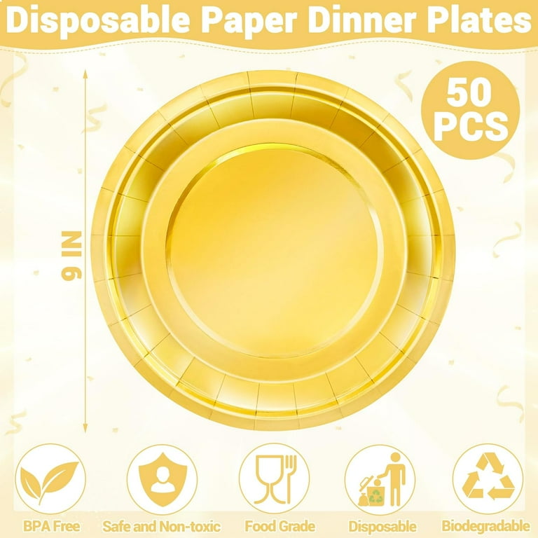 50 Pcs Gold Paper Plates 9 Inch Foil Gold Disposable Plates Dinner Plates Cake Dessert Plates Tableware Dinnerware Bulk Party Supplies For Daily Use Birthday Baby Shower Graduation Wedding Walmart