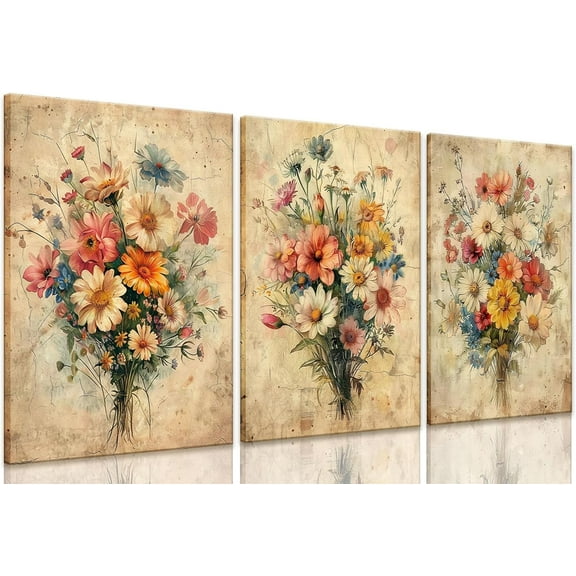 Hieng Colorful Wildflower Canvas Wall Art Set Of 3 Flowers Pictures Prints Flowers Printing Floral Watercolors Flower wall Decor