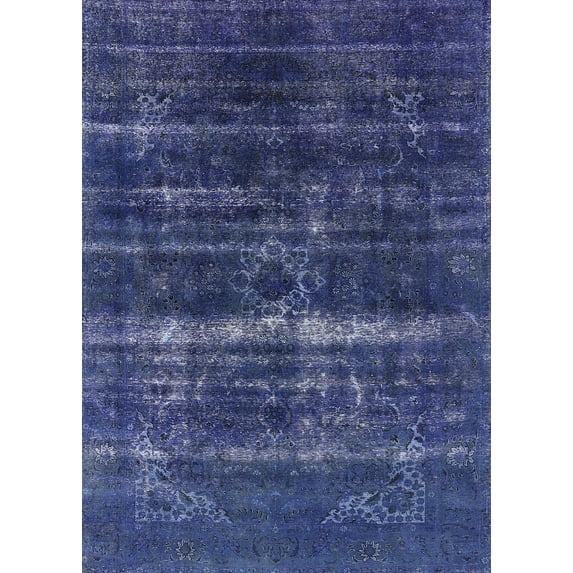 Ahgly Company Machine Washable Indoor Rectangle Industrial Modern Lapis Blue Area Rugs, 7' x 9'
