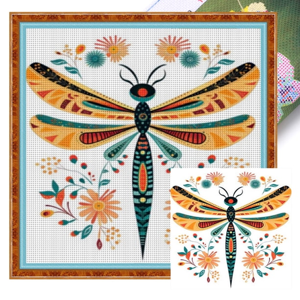 Kit Punto Cruz Con Libélula Hilo Algodón Ecológico Bordado 11CT 50x50cm