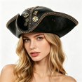 thumbnail image 6 of Byfri Pirate Tricorn Hat Black PU Leather 56-58cm Vintage Style for Themed Events Parties, 6 of 7