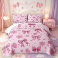 thumbnail image 2 of Manfei Leopard Print Bowknot Bed Spread Queen,Strawberry Cheetah Queen Coverlet Set,3-Piece,1 Quilt and 2 Pillowcases, 2 of 7