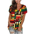 thumbnail image 3 of JTZGDY Western Shirts for Women Vintage African Dashiki Print Summer Short Sleeve Casual V Neck Contrast Color Ethnic T-Shirts Trendy Ladies Flowy Tunic Blouse Orange#02 L, 3 of 6