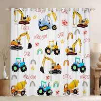 jejeloiu Equipment Vehicle Curtains Pack of 2 (42x84 Each),Cartoon Excavator Bulldozer Curtains Blackout,Yellow Concrete Truck Bedroom Curtains For Boys,Ultra Soft Home Decor