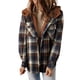 thumbnail image 3 of Chaqueta de Cuadros para Mujer, Larga, Botones, Capucha de Forro , Abrigo Cálido Cuadros Marrones L, 3 of 7