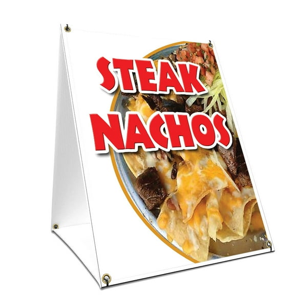 A-frame Sidewalk Steak Nachos Sign With Graphics On Each Side | 24" X 36" Print Size