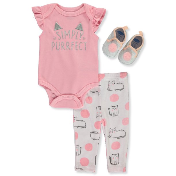 Bon Bebe Baby Girls Simply Purrfect 3 Piece Layette Set Newborn Walmart Com