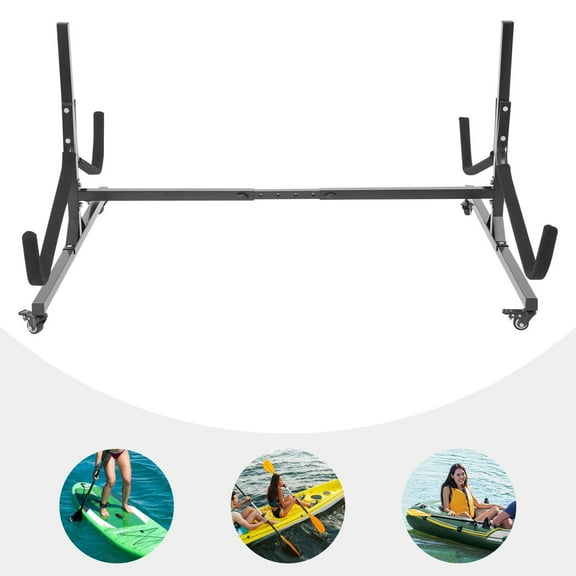 ToppiJoy Adjustable Kayak Storage Rack, Freestanding Kayak Stand with Lockable Wheels, Heavy Duty Metal Stand for Canoe Boat Paddle Board SUP Surfboard Black(1 Tiers)
