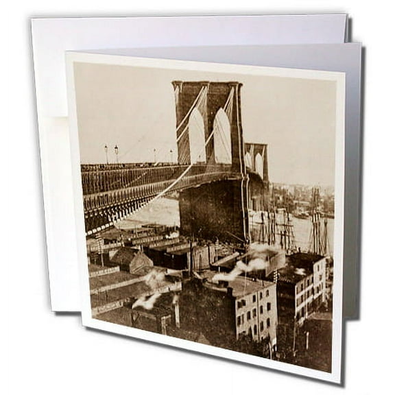 3dRose, Vintage Sepia Toned New York City Brooklyn Bridge 1890s Magic Lantern, 6 Greeting Cards with envelopes
