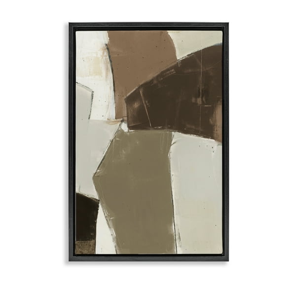 Stupell Industries Contemporary Neutral Earth Tones Abstract Painting Black Floater Framed Canvas Art Print Wall Art, 17 x 25
