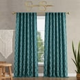 thumbnail image 3 of Jessica Simpson Lynee Geometric Back Tab Window Curtains with Tiebacks, Teal, 52" x 96", 3 of 6