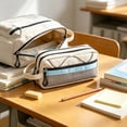 thumbnail image 6 of Large Capacity Contrast Color Pencil Case – Soft Cloth Rectangular Pouch, 8.27x4.33x2.76 Inches, Multipurpose Stationery Organizer for Campus, 6 of 6