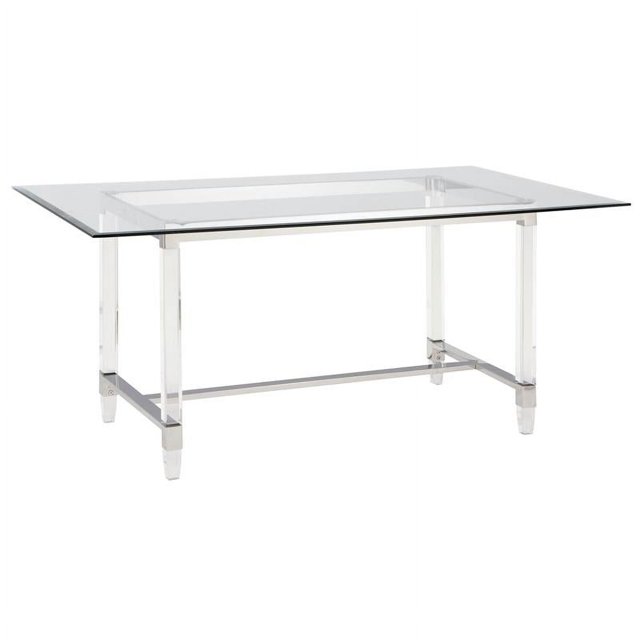 68" x 40" Glass Dining Table with Clear Acrylic Legs and Silver Stainless Steel