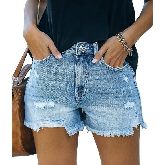 ONLYSHE Casual Shorts for Women Denim High Waist Shorts with Pockets Blue S