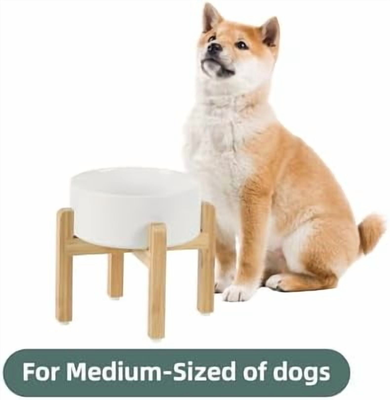 Ceramic Raised Dog Bowl Set, Elevated with Stand, Food and Water Bowl for Medium Breed Dogs, Weighted Dog Dishes, Pet Bowl(7.3'',41OZ, White)