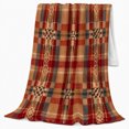 thumbnail image 2 of Heritage Plaid Cozy Flannel Blanket, Realistic Lifestyle Home Decor with Red Tan Slate Blue Checks and Autumn Sofa Fireplace Scene for Plaid Pattern Fans, Housewarming Gift, 2 of 9