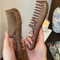 thumbnail image 5 of Walnut Wood Hair Comb Set - Two Pack Wide Tooth Wooden Hair Brush with Handle for Curly Hair Care and Detangling, 5 of 8