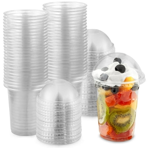 ACDANC Plastic 12oz Cups with Dome Lids (No Hole) Disposable Parfait Cup with Lid for Party Wedding Birthday Dessert Snack Serving Disposable Drinkware Accessory Bulk,50 Count