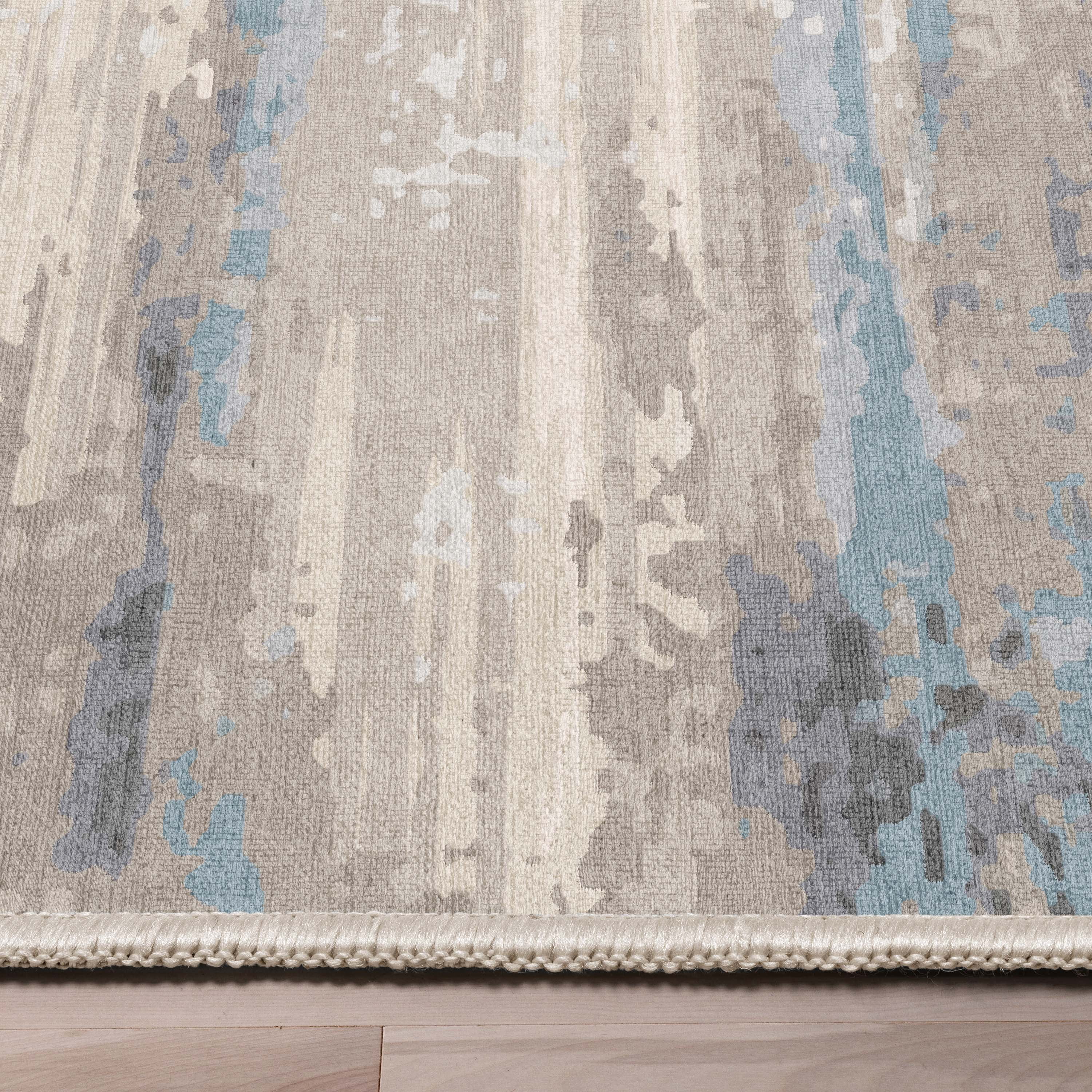 Well Woven Abstract Tuscany Modern Mid-Century Brushstroke Flat-Weave Beige Blue 7'7" x 9'10" Area Rug
