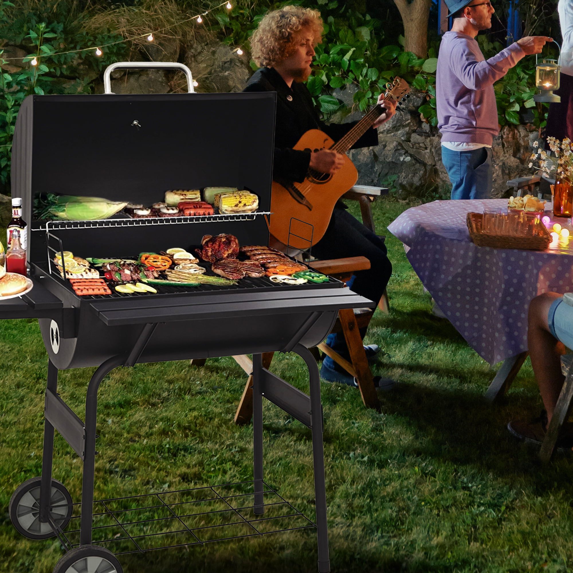 BBQ Barbecue Charcoal Grill w/ Wheels Portable Picnic Party Outdoor Patio Garden 